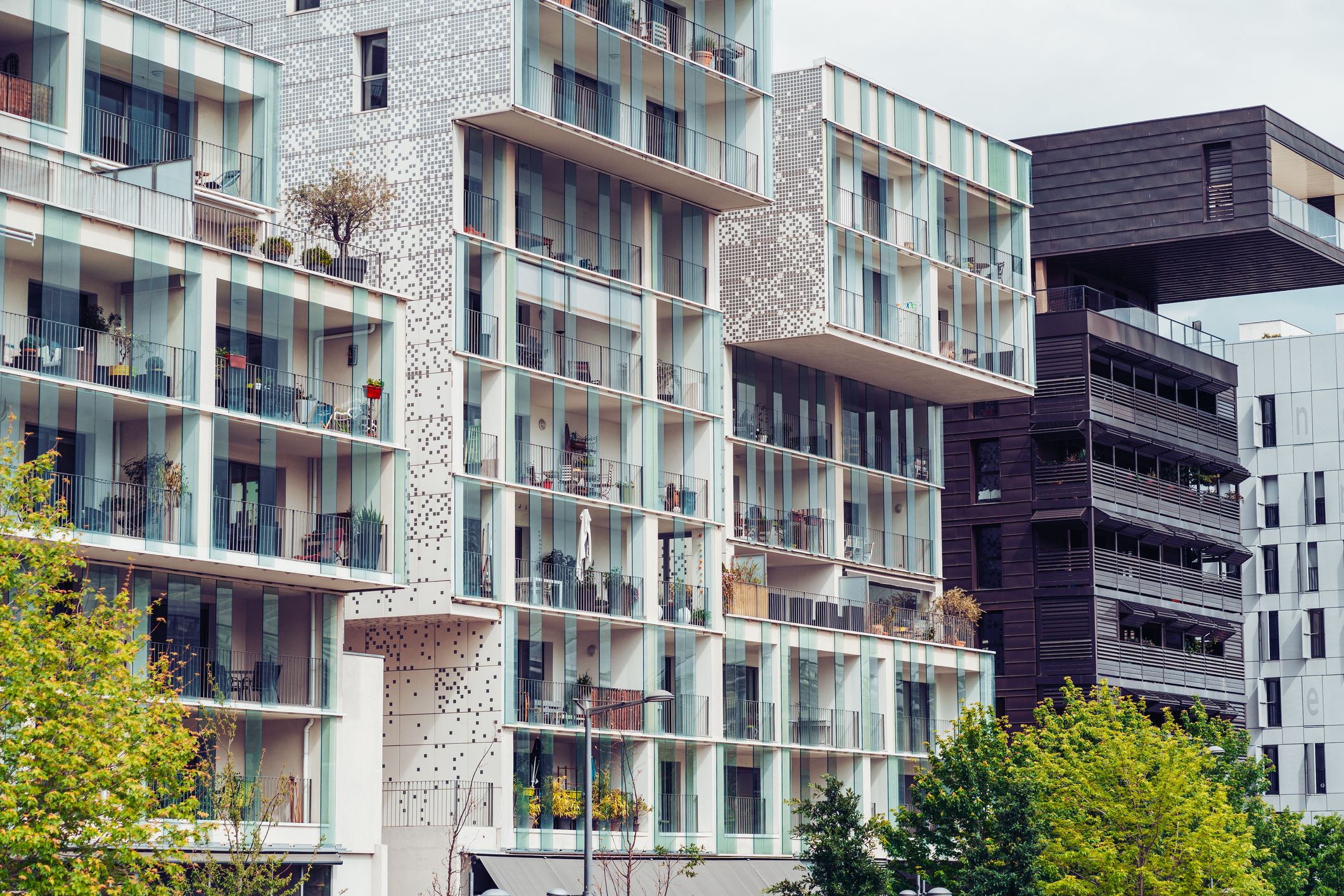 Lyon, France - May 10, 2019. Modern residential buildings on Quay Antoine Riboud in Lyon, France